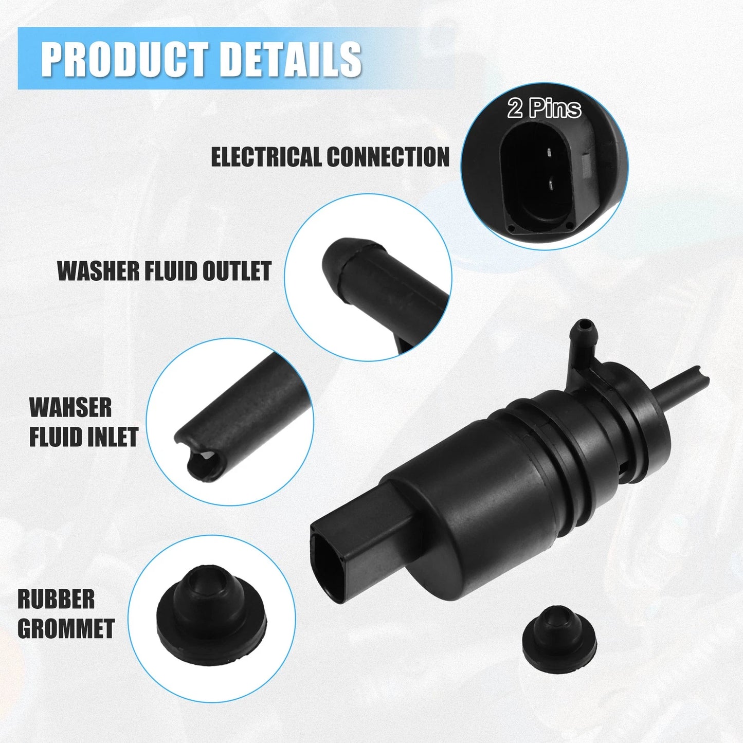 Windshield Washer Motor Pump with Grommet for Honda Pilot (2003–2008) 76806-SZA-A01