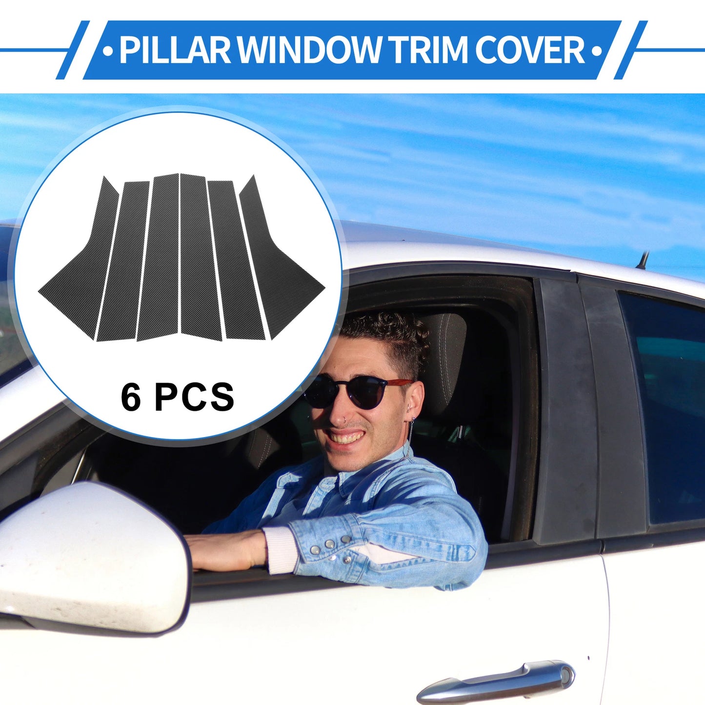 Set of 6 Door Pillar Window Trim for Hyundai Tucson (2021–2023) Carbon Fiber