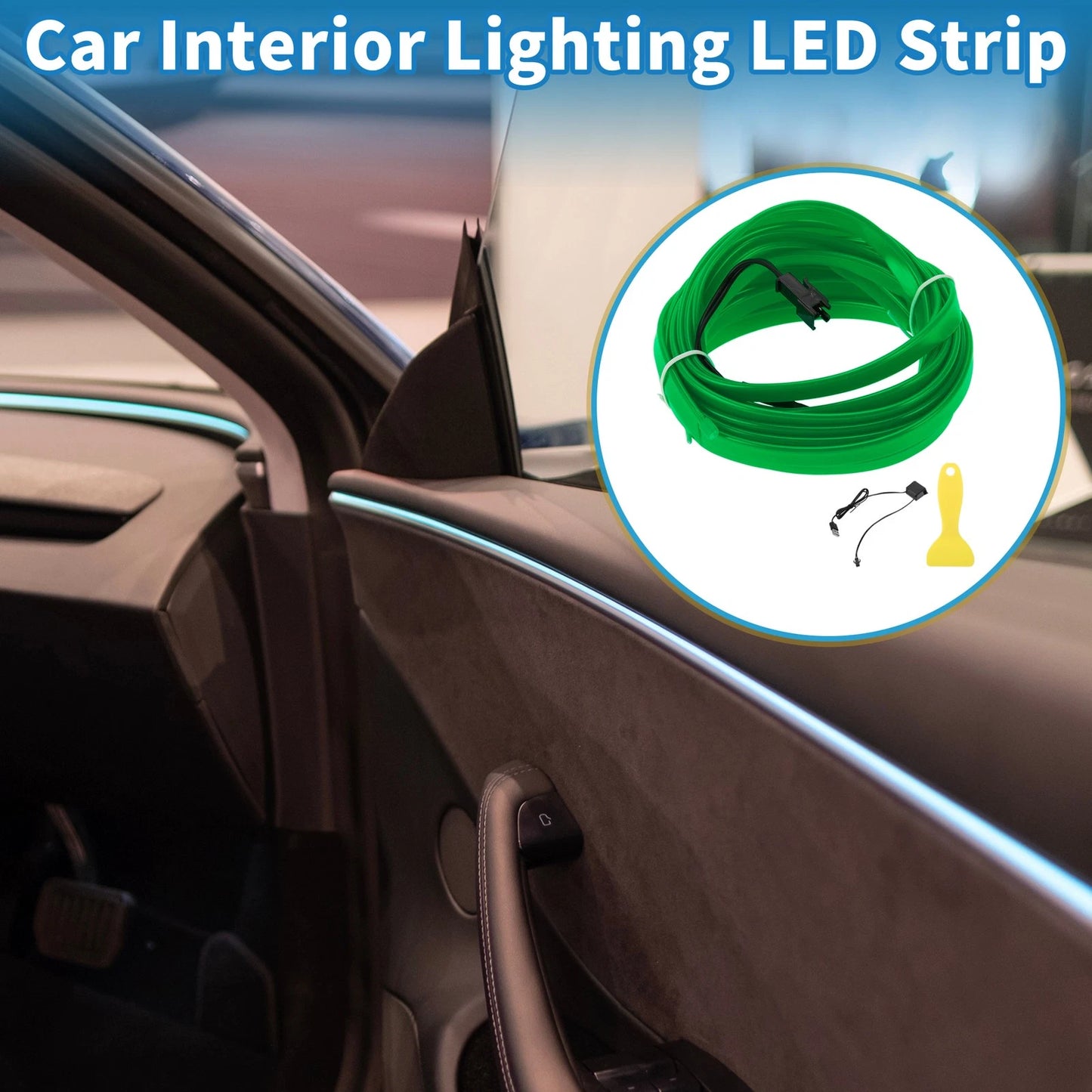 LED Strip Neon Wire Interior Lighting for Car (USB 5V) - Green