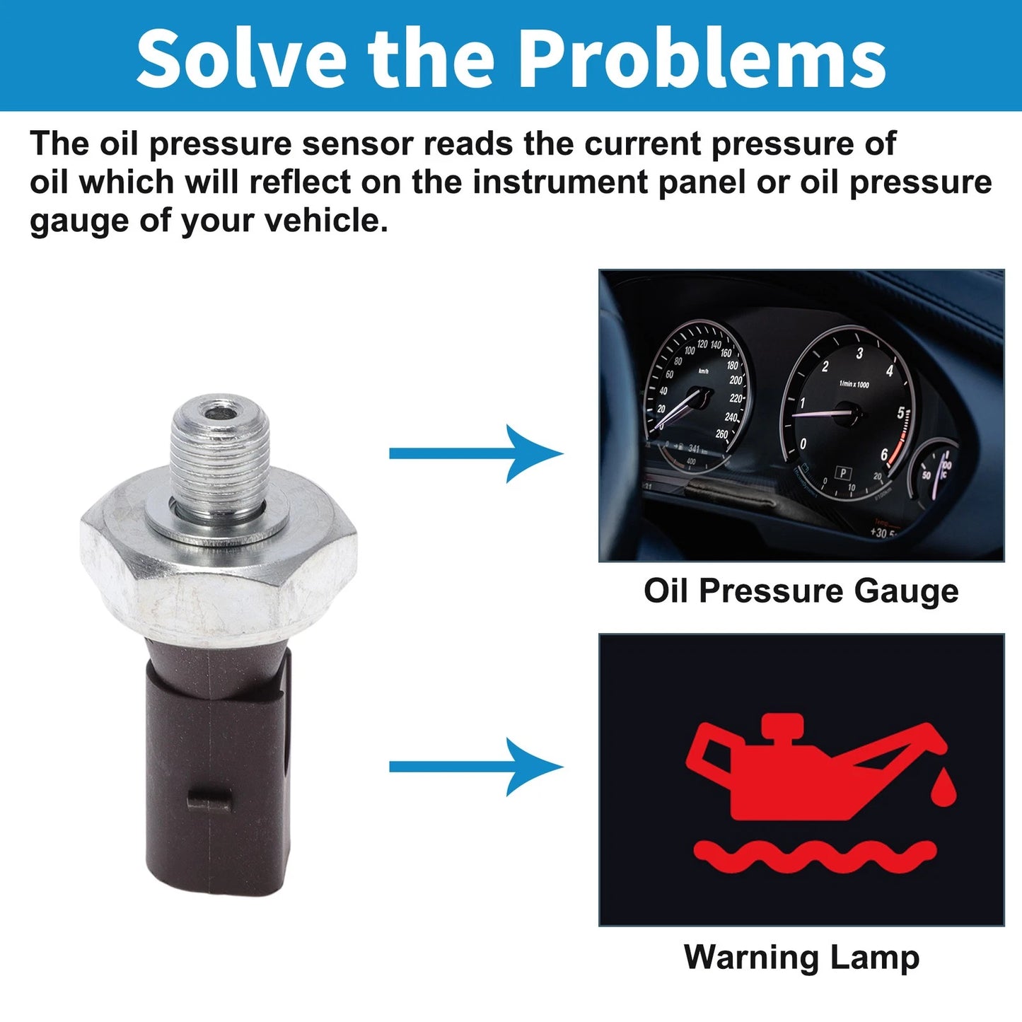 Engine Oil Pressure Sensor for Audi A3 2.0L (2010–2013, 2015) No. 038919081H, 038919081C