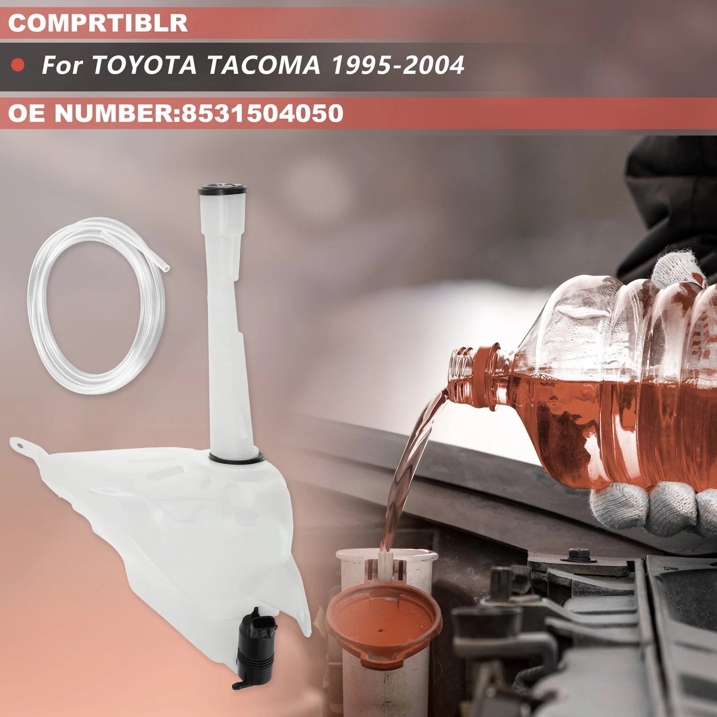 Windshield Washer Reservoir Tank w/Fluid Pump & Cap for Toyota Tacoma (1995–2004)