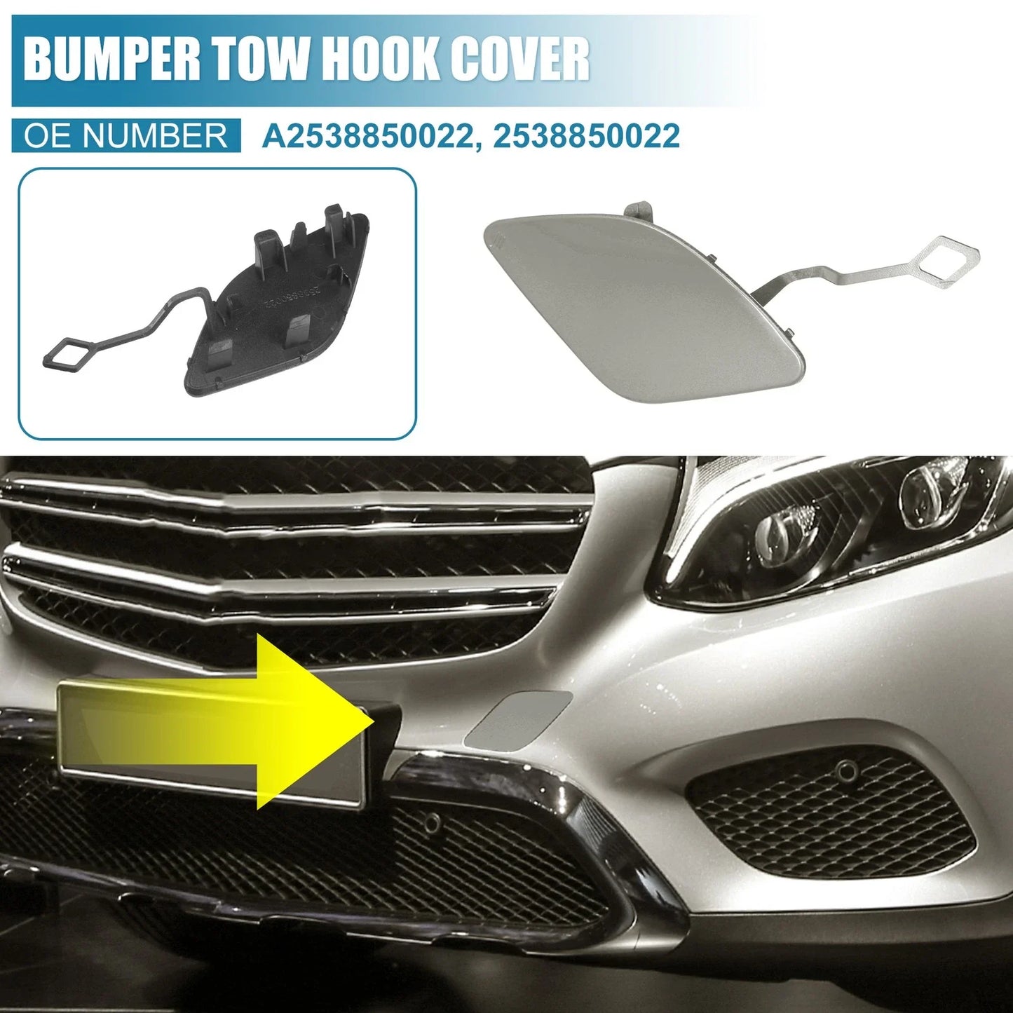 Front Bumper Tow Hook Cover for Mercedes-Benz (2019-2023) Deep Silver Tone