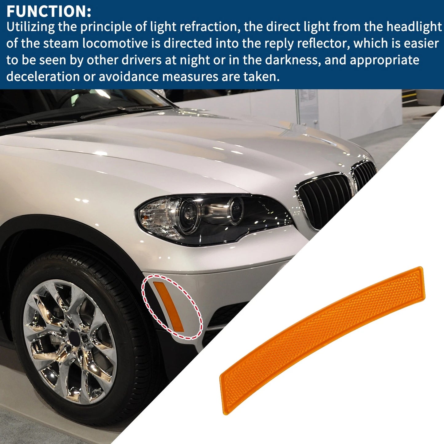 Bumper Reflector for BMW X3 E83 (2007–2010) Front Right, USA Model