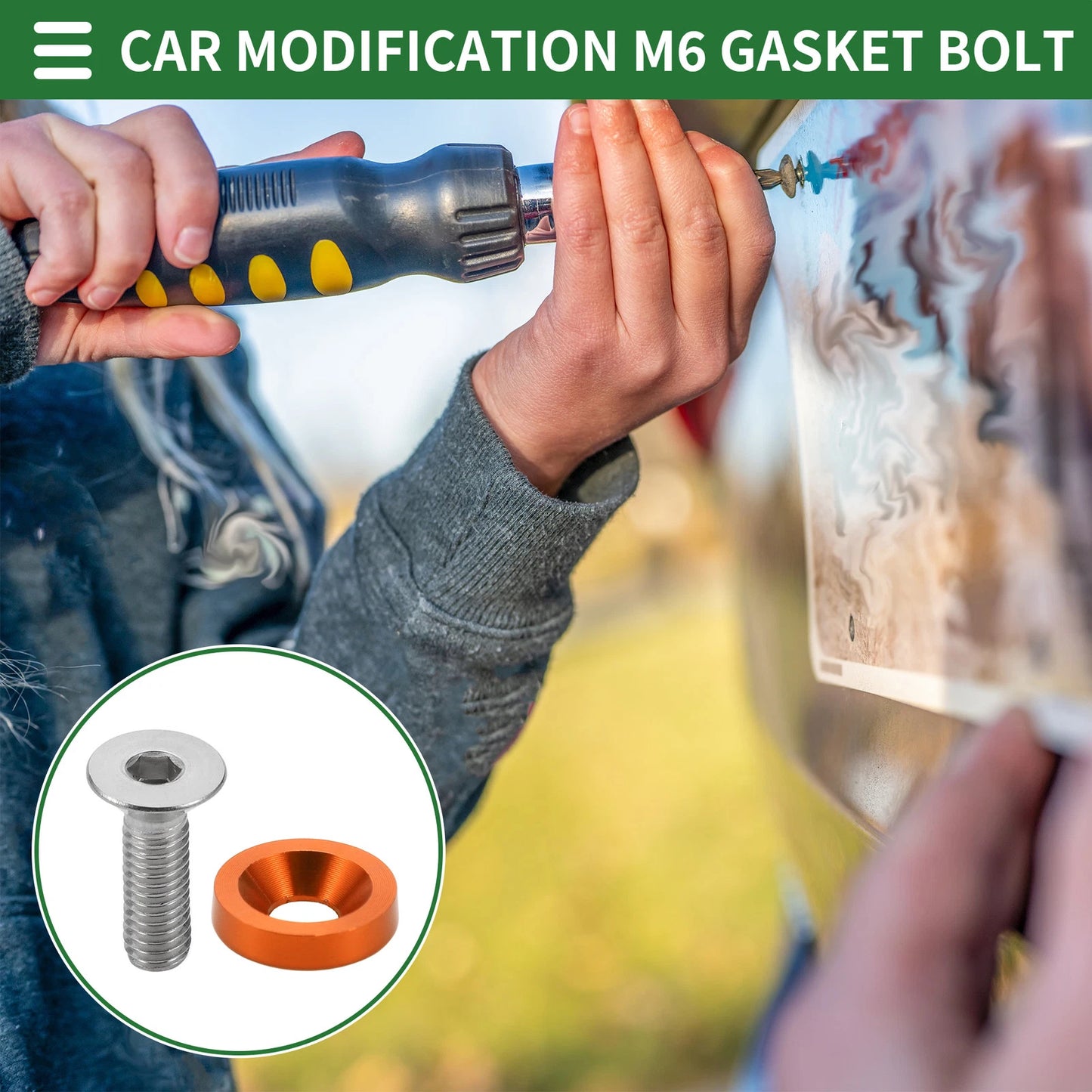 Set of 1 M6x1.0 Gasket Bolt for Universal Car Modification - Aluminium Alloy Orange