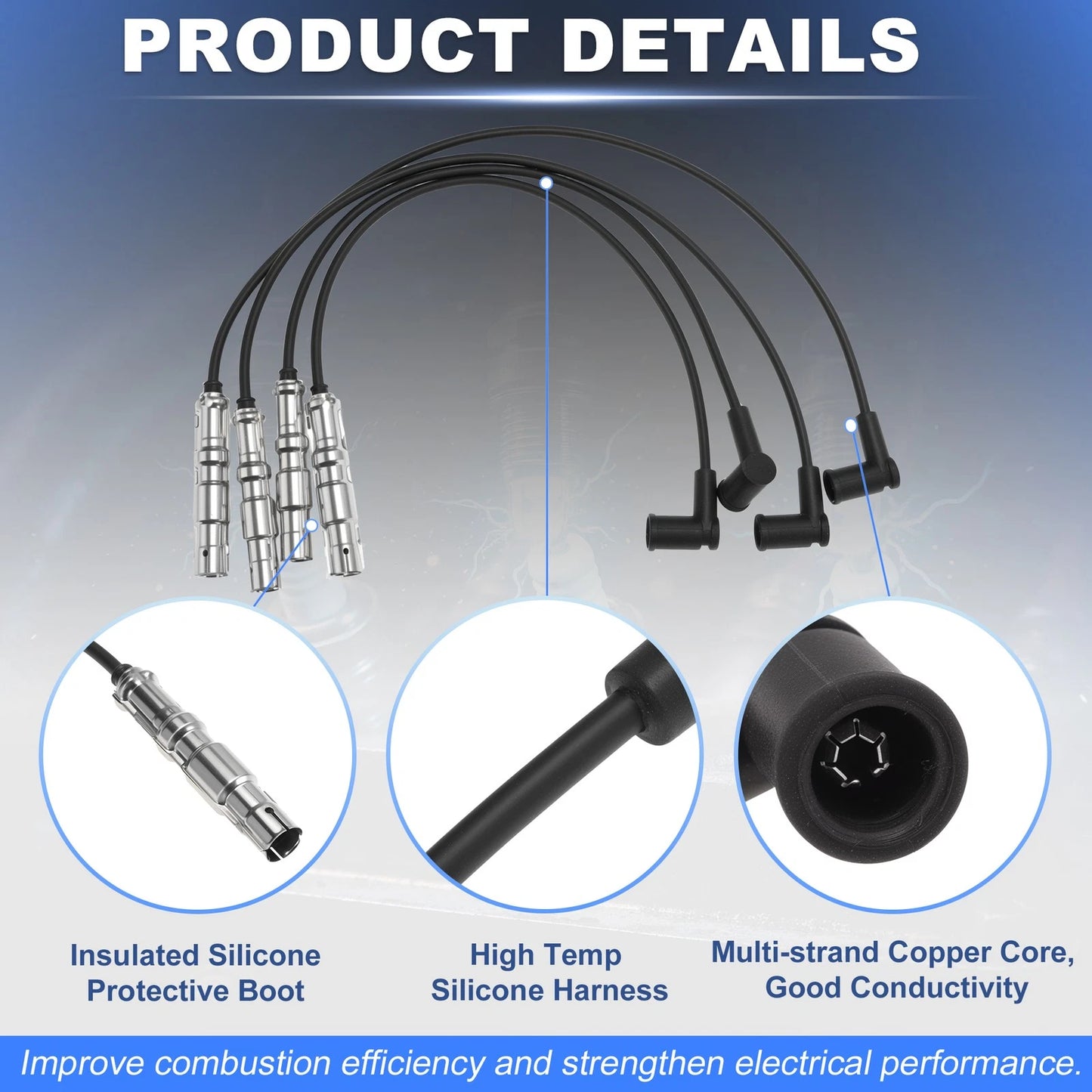 Set of 4 Spark Plug Wires for BMW 3 Series E36 1.8L (1993–1998) Replaces 12121709206