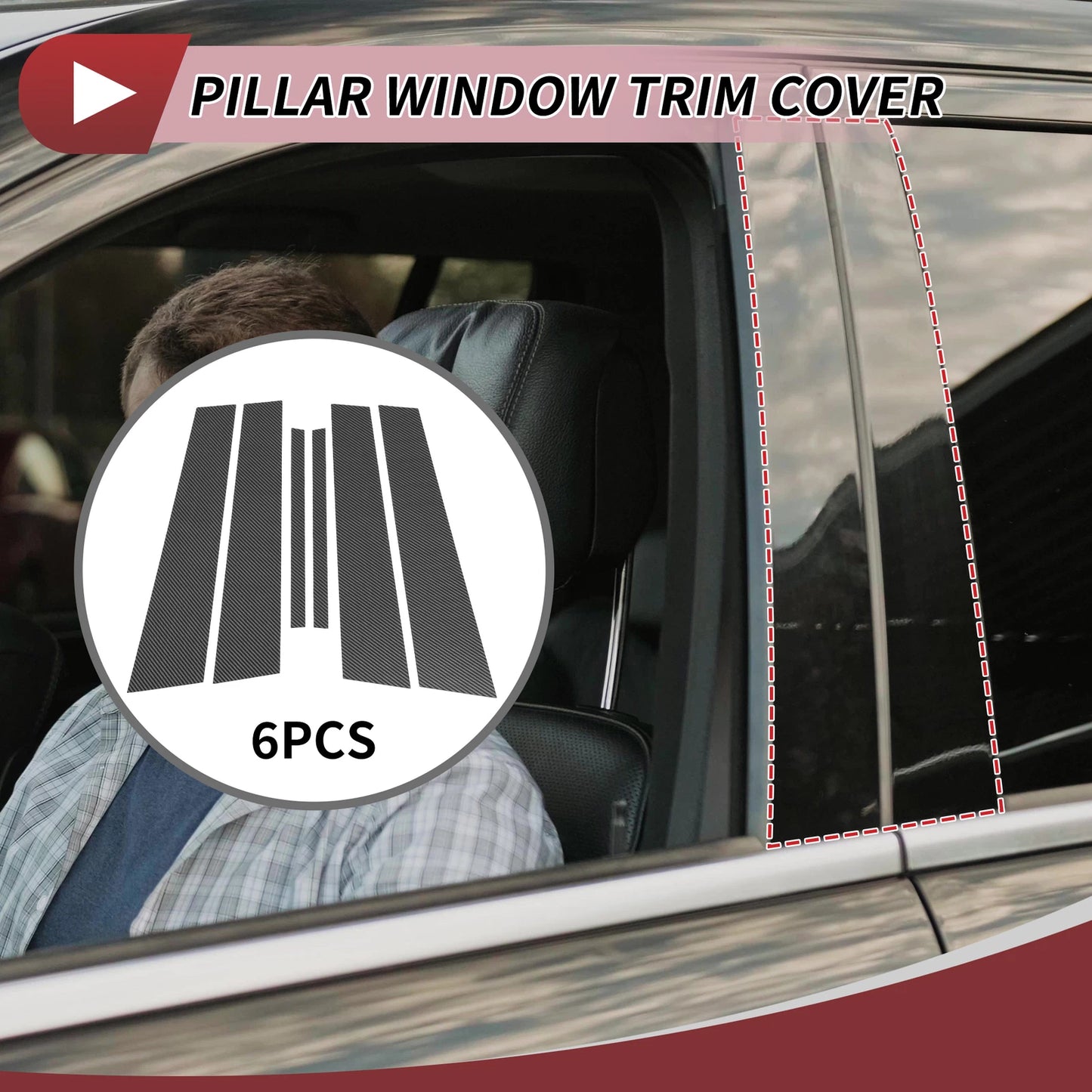 6 Pcs Door Pillar Window Trim for Nissan Maxima (2016–2023) Carbon Fiber