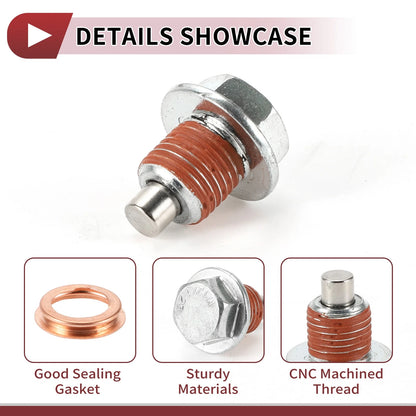 Set of 1 Metal Oil Drain Plug for Nissan Infiniti (No. 1102601M02) Red Silver Tone