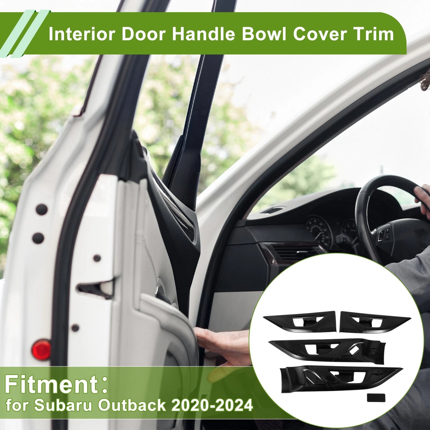 Interior Door Handle Bowl Cover Trim for Subaru Outback (2020–2024) Carbon Fiber Black