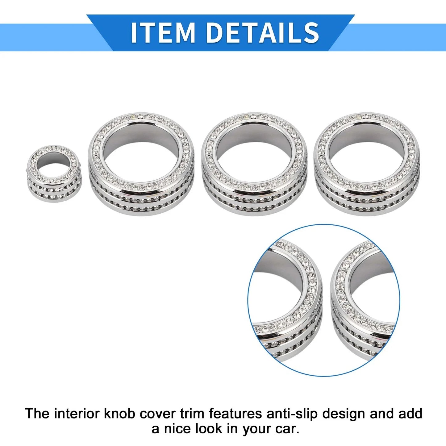 AC Media Tune Switch Knob Cover Ring for Honda Civic (2022) - 4 x Silver Tone