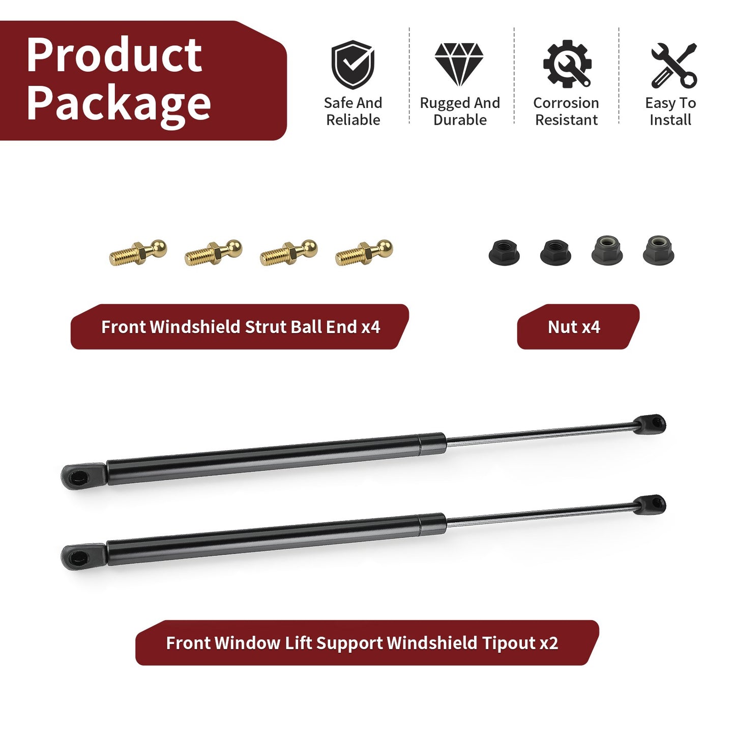 2X Windshield Tipout Gas Shock Strut Kit for Polaris Ranger XP 1000 (2015–2023)