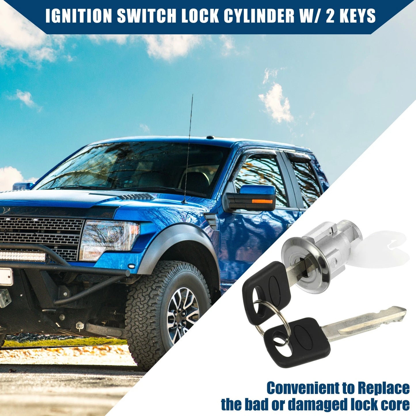 Set of 2 Front Door Lock Cylinders with Keys for Ford F150 F250 F350 (1992–1995)
