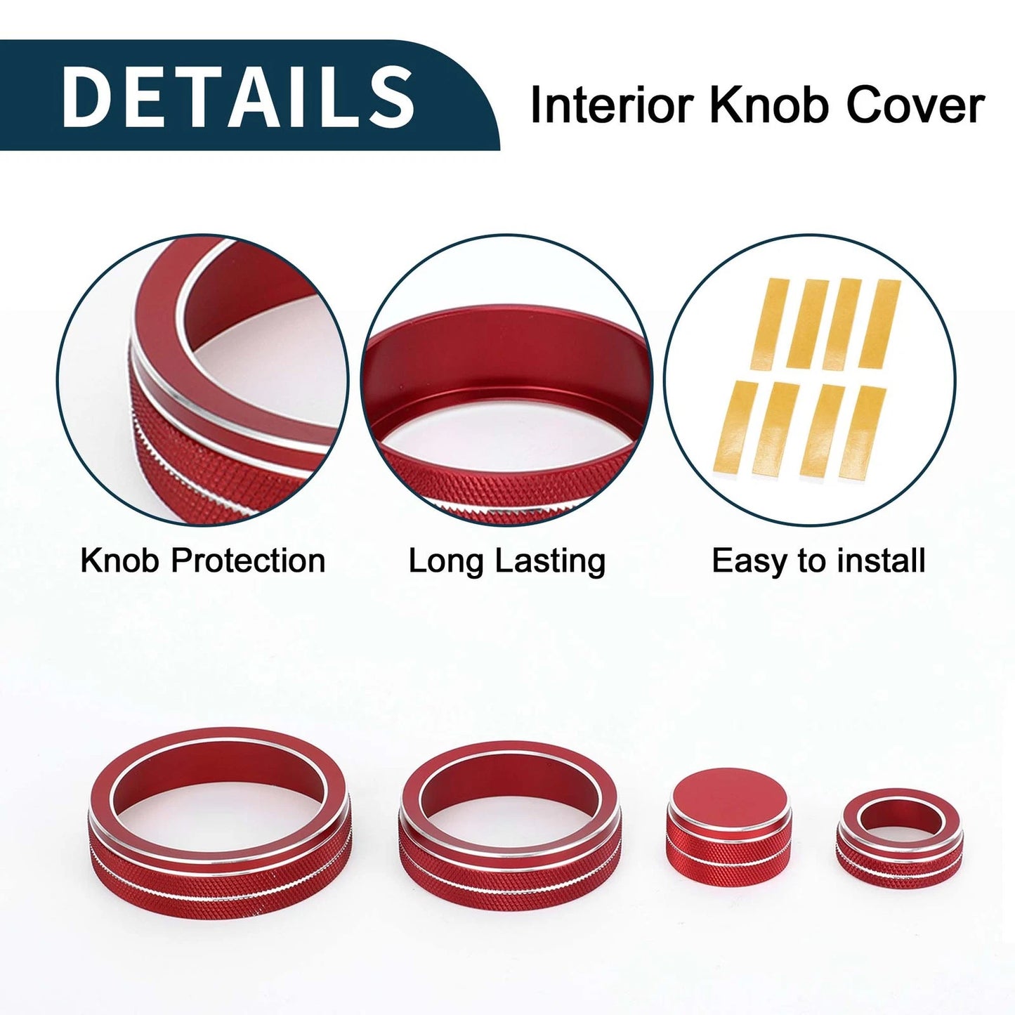 Set of 7 AC Media Tune Drive Mode Switch Knob Cover Ring for VW Atlas (2018–2022) Red