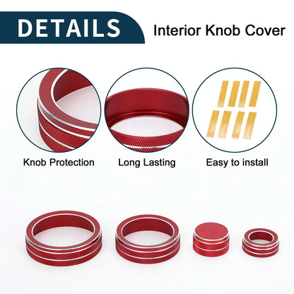 Set of 7 AC Media Tune Drive Mode Switch Knob Cover Ring for VW Atlas (2018–2022) Red