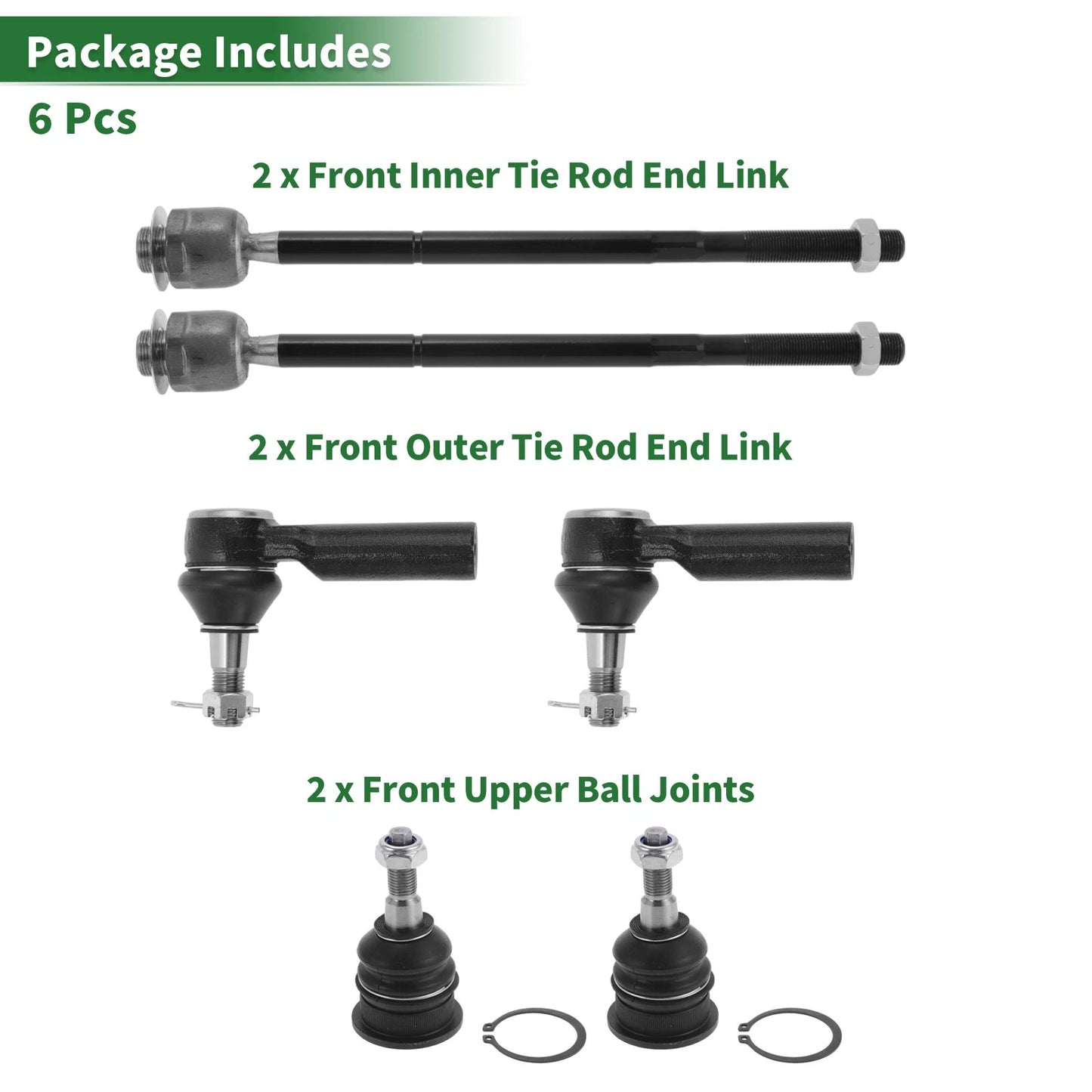 6pcs Front Suspension Kit Inner Outer Tie Rod End Upper Ball Joint for Ram 1500 (2009–2018)