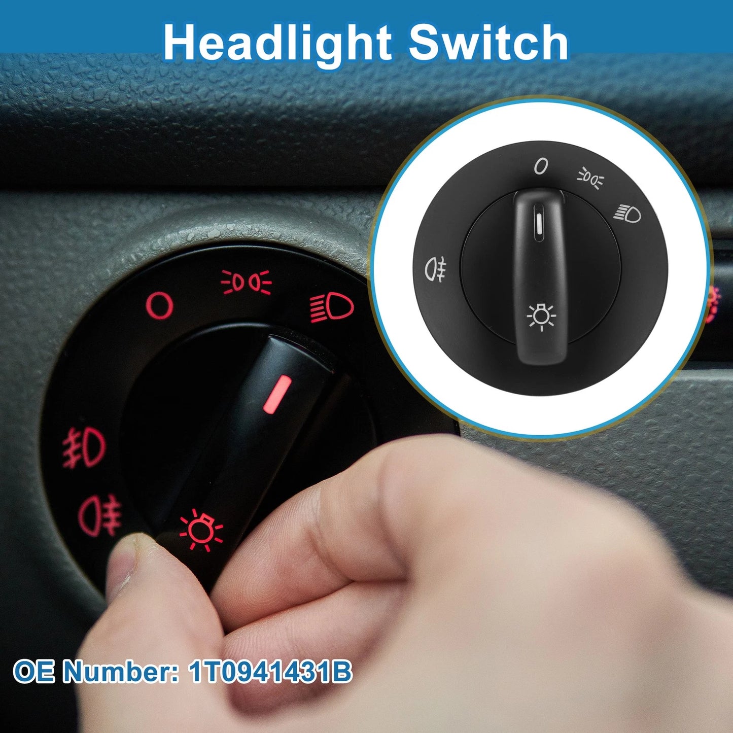 Headlight Switch No.1T0941431B for Volkswagen Caddy (2004–2008) Black