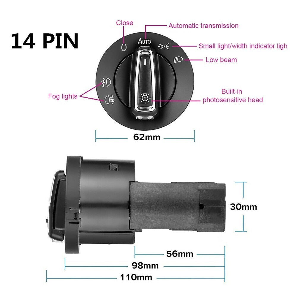 Auto Headlight Switch with Sensor for VW Golf Mk4, Passat (1998–2006)