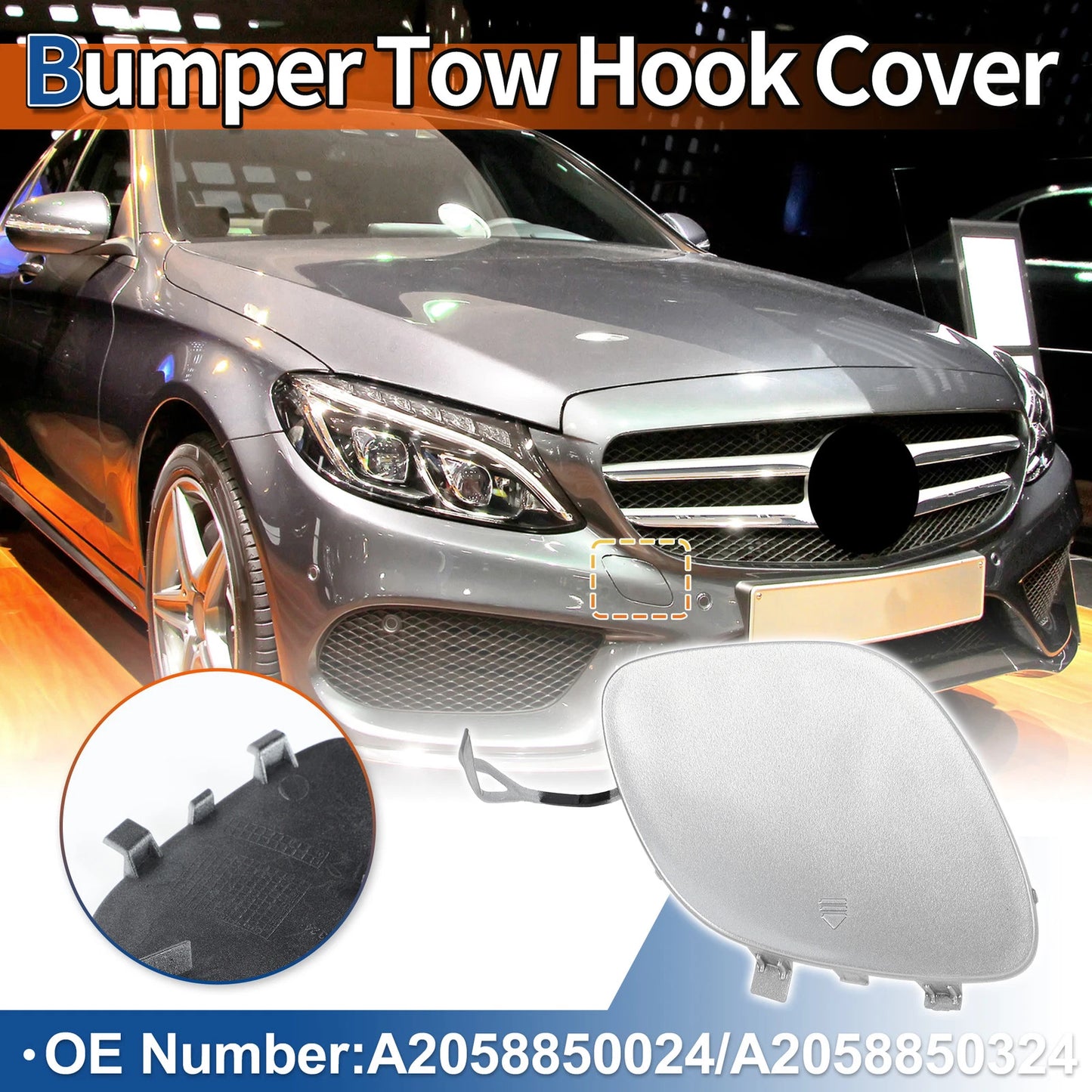 Tow Hook Cover for Mercedes-Benz C43 (2017–2020) No.A2058850024 Silver Tone
