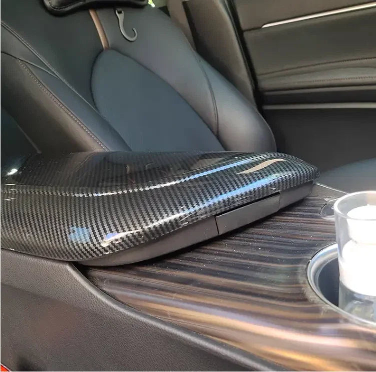 Carbon fiber armrest storage box cover trim for Toyota Camry (2018–2024)