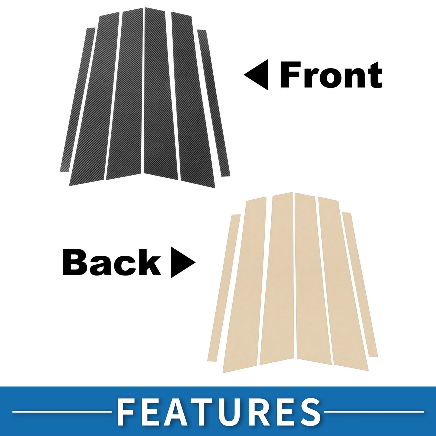 Set of 6 Door Pillar Window Trim for VW Golf 6 MK6 (2010–2013) Carbon Fiber