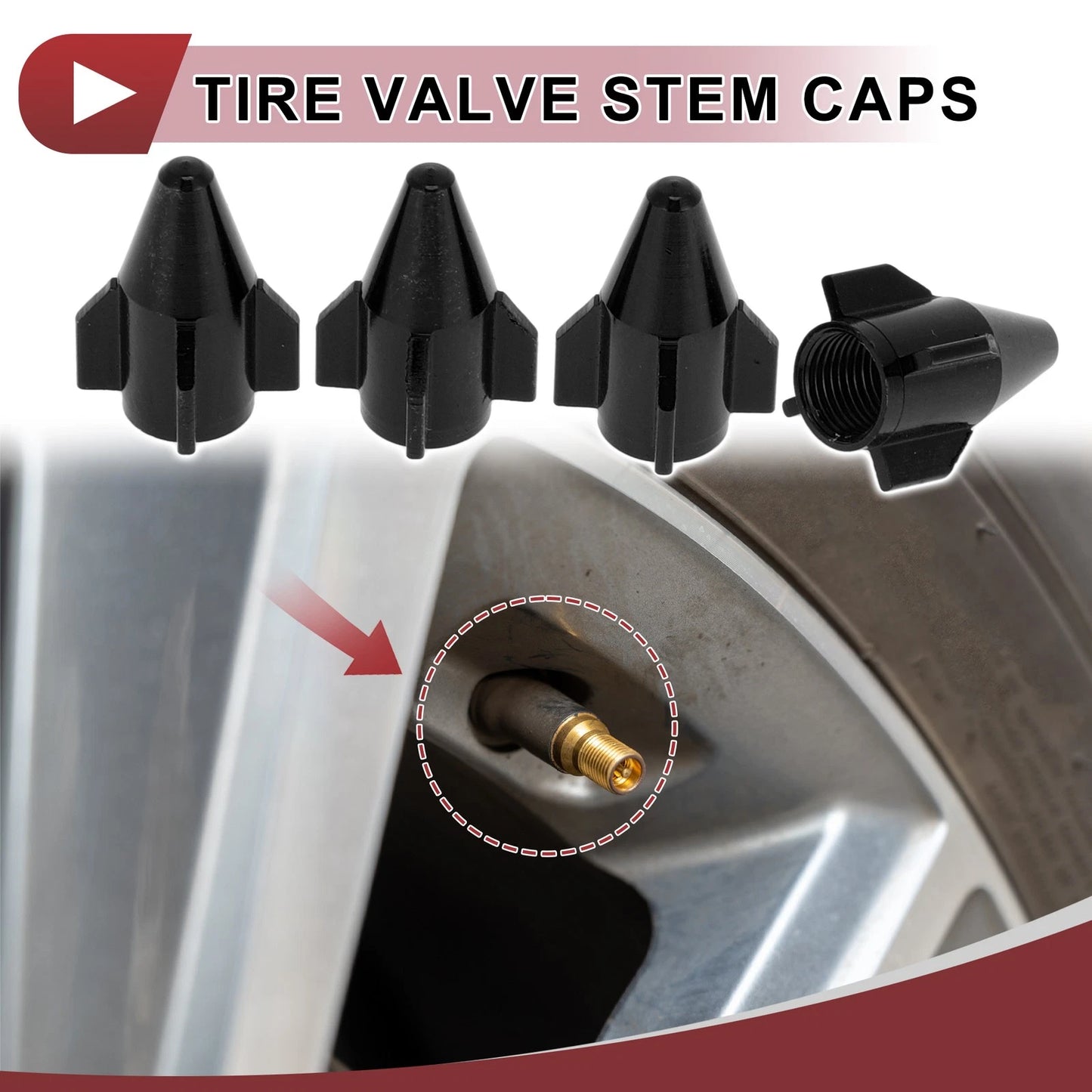 Set of 4 Mini Rocket Style Tire Valve Stem Caps Black for Car