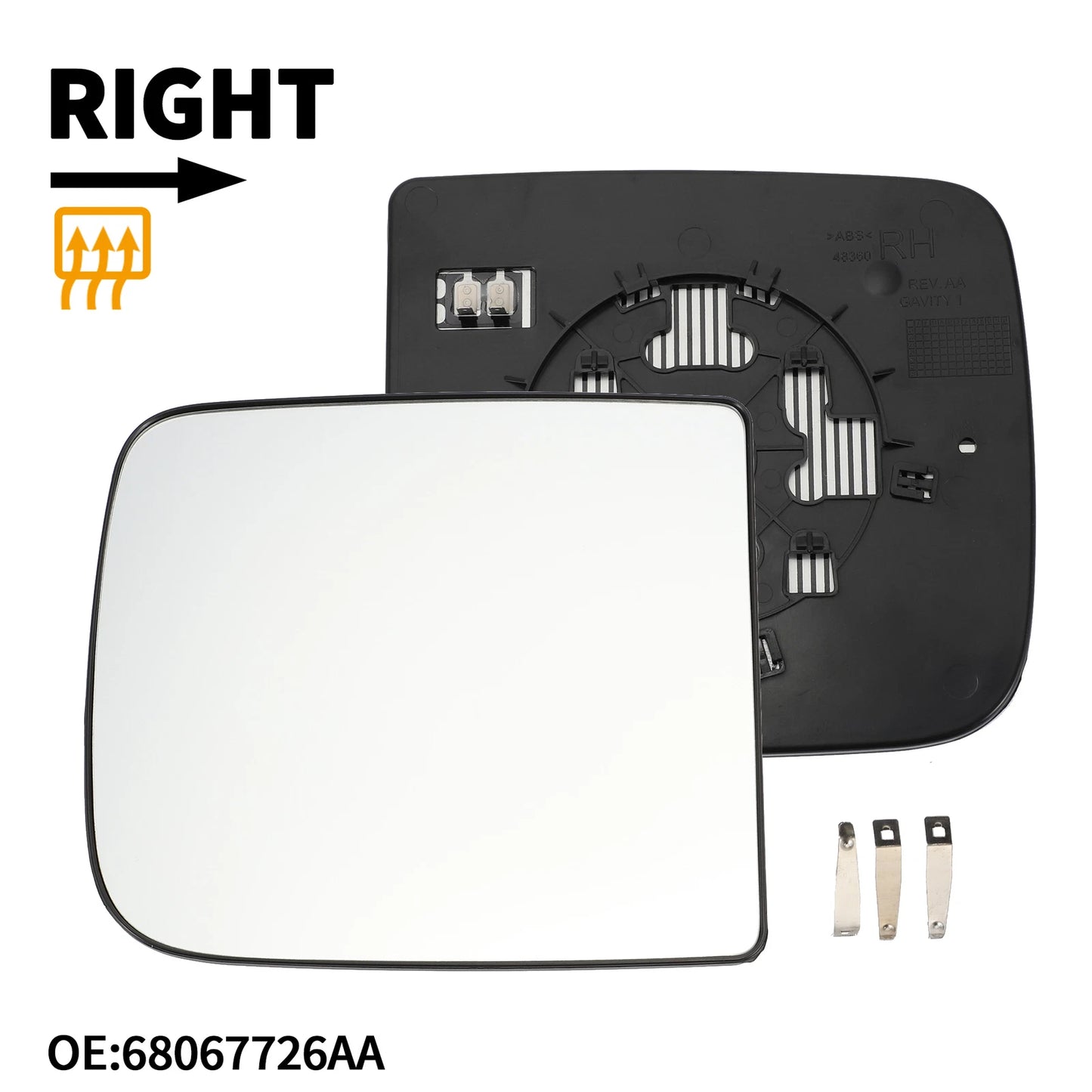 Heated Right Mirror Glass for Dodge Ram 1500 2500 (No. 68067726AA)