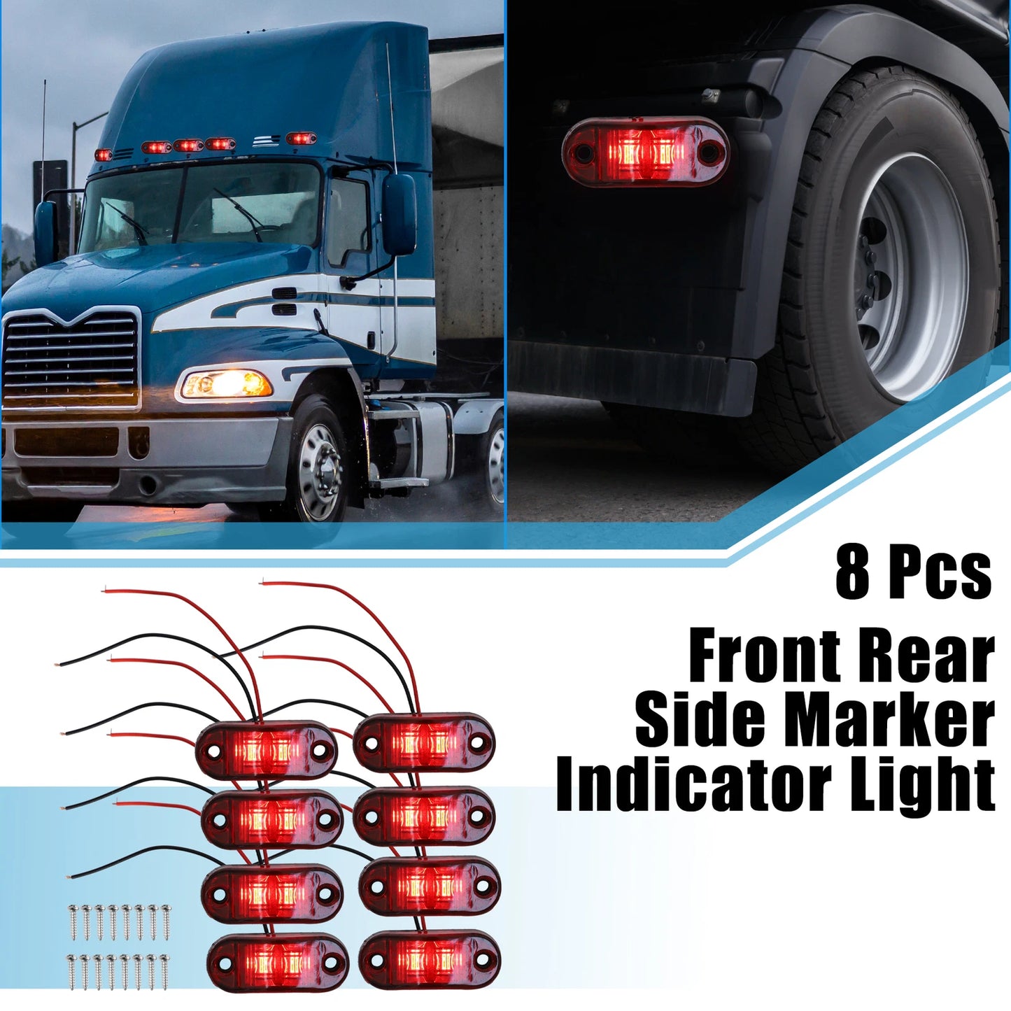 Set of 8 LED Front Rear Side Marker Lights for Truck Camper Lorry Van
