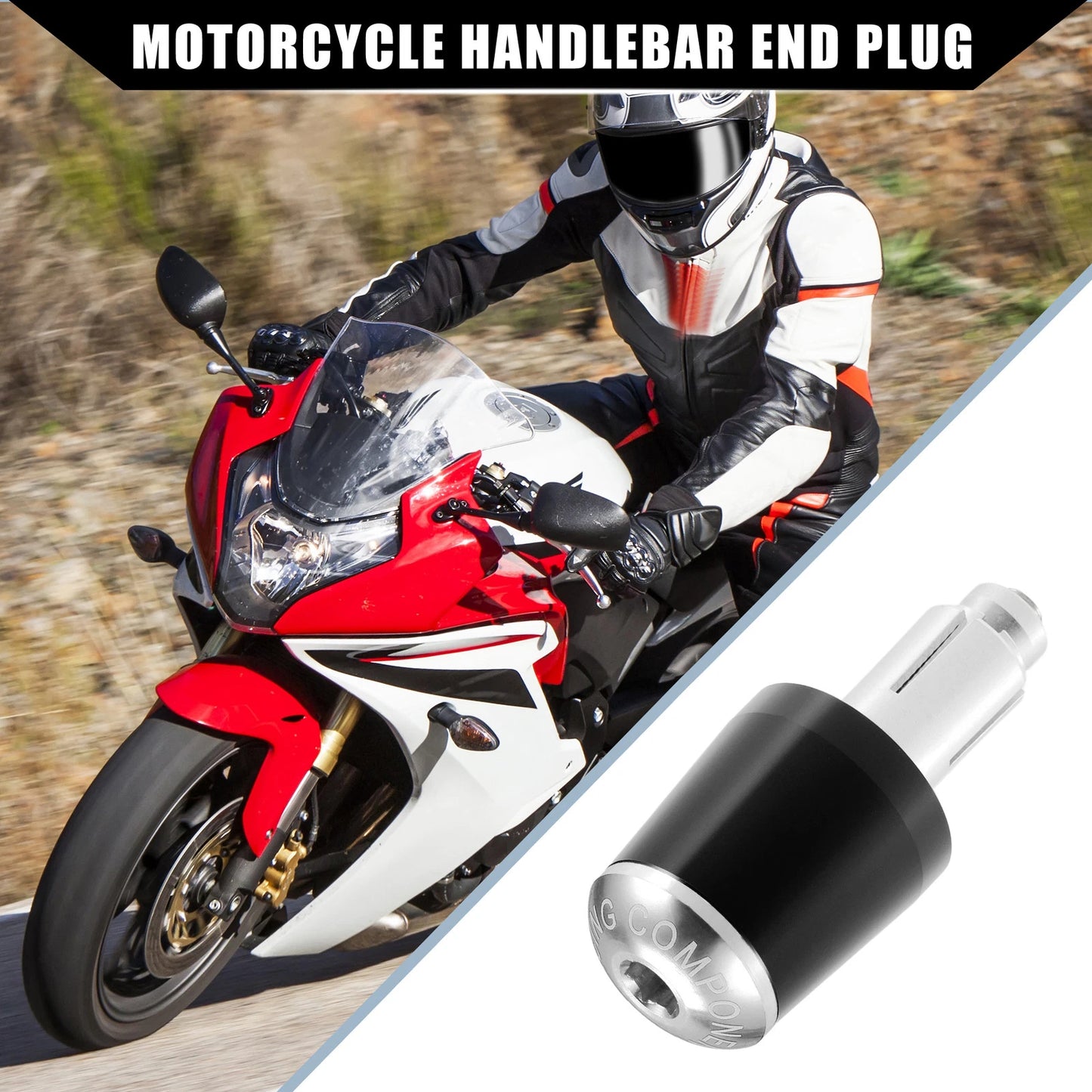2X Handlebar End Plug Cap 7/8" for Honda Motorcycle  Black Silver