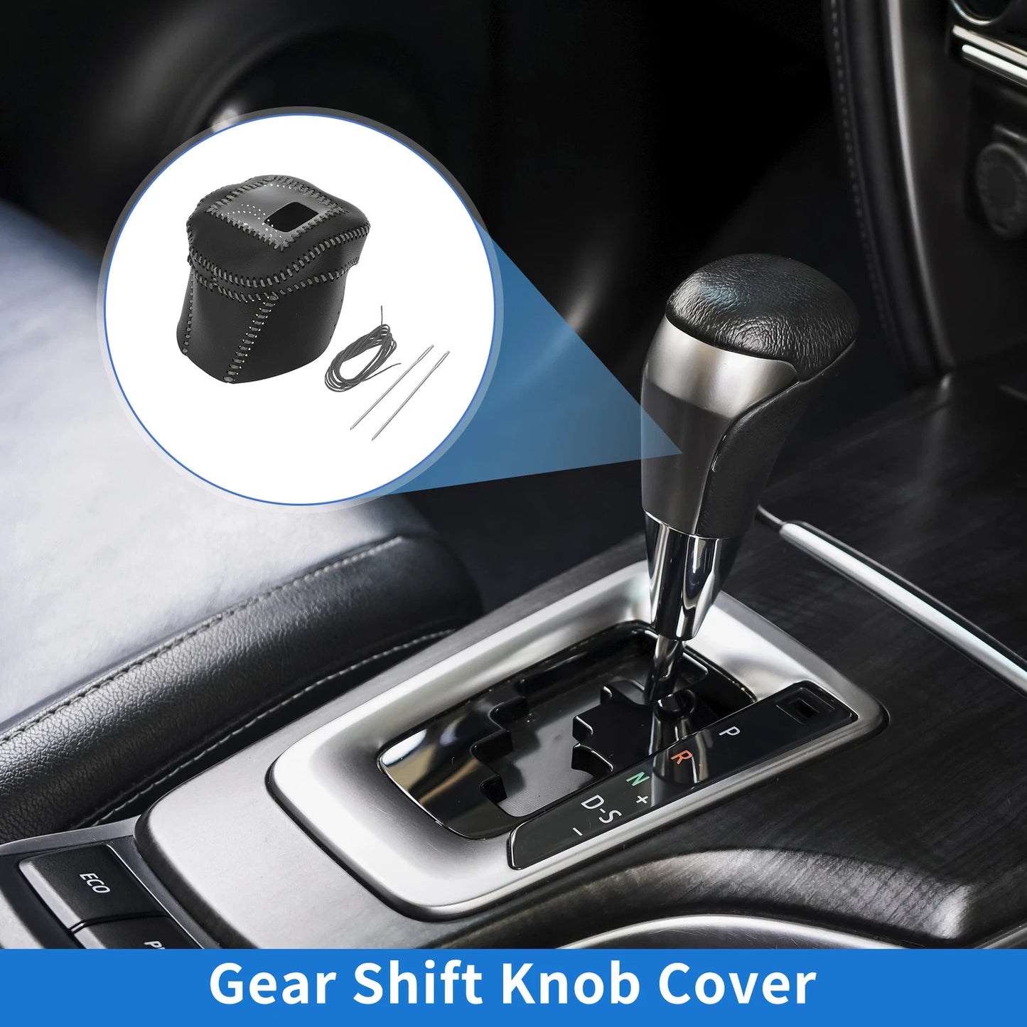 Gear Shift Knob Cover for Nissan Rogue (2021–2024) Black Grey Faux Leather