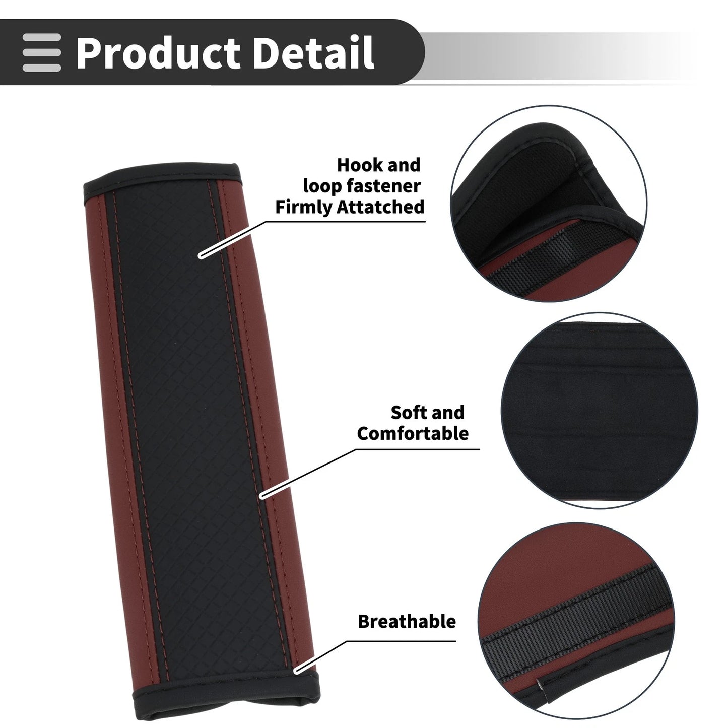 Set of 2 Black Faux Leather Seat Belt Cover Pads for Universal Fit