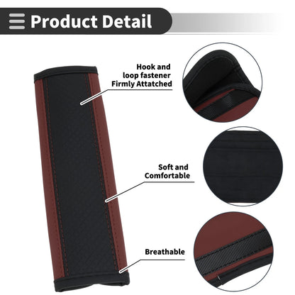 Set of 2 Black Faux Leather Seat Belt Cover Pads for Universal Fit