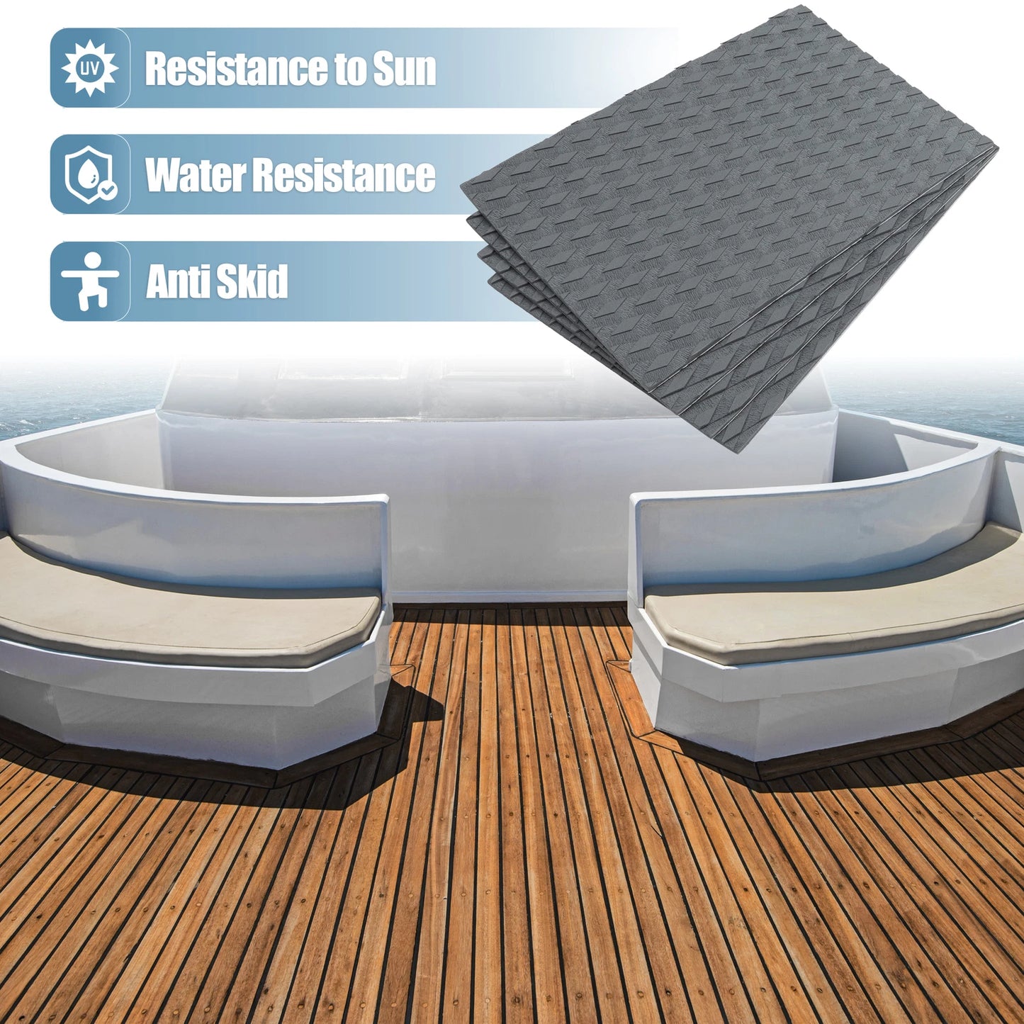 Set of 4 EVA Faux Teak Decking Sheets for Boat Yacht Car (14.96"x9.84") Gray