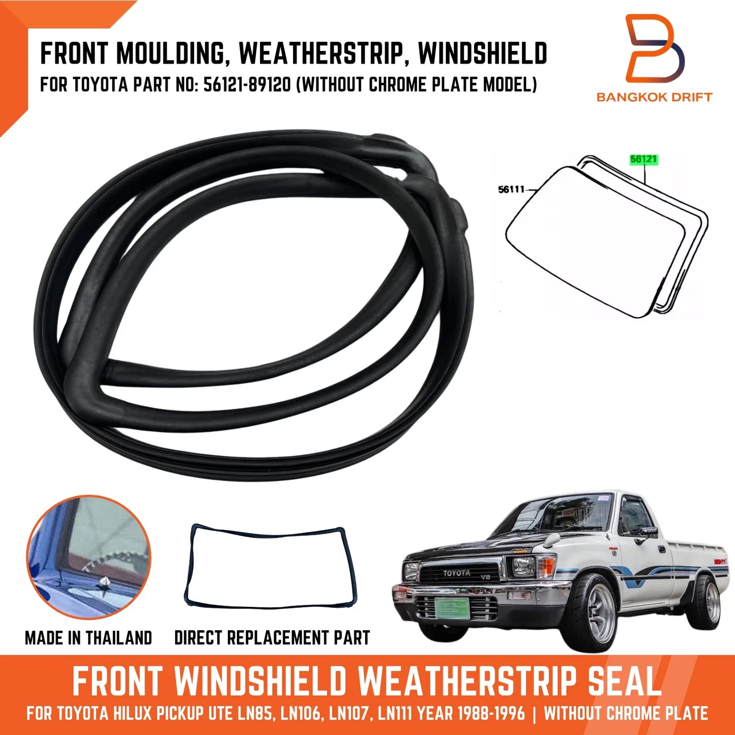 Windshield Weatherstrip Seal Rubber for Toyota Hilux Ute (88-96)