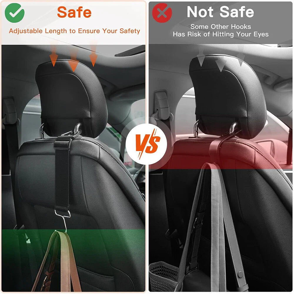 Heavy-Duty Universal Car Seat Headrest Hook Strap - Quick Release - Black