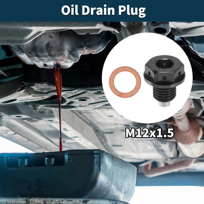 M12x1.5 Magnetic Oil Drain Plug for Various Models (Titanium Alloy, Black)