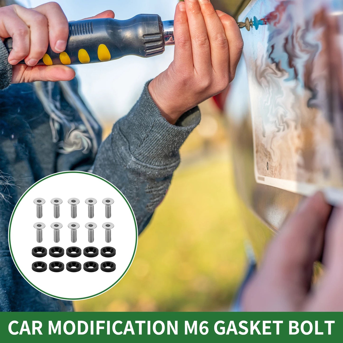 Set of 1 M6x1.0 Gasket Bolt for Universal Car Modification (Aluminium Alloy, Black)