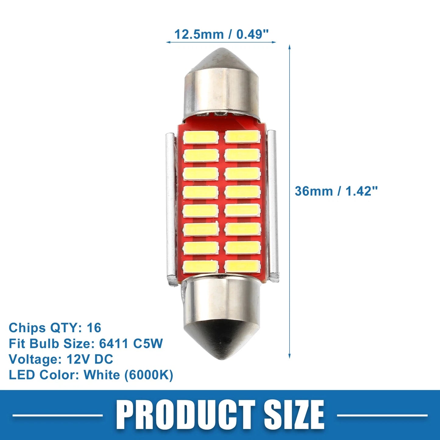 Set of 10 LED Festoon Lights 36mm 6411 C5W 16SMD 4014 Chipsets