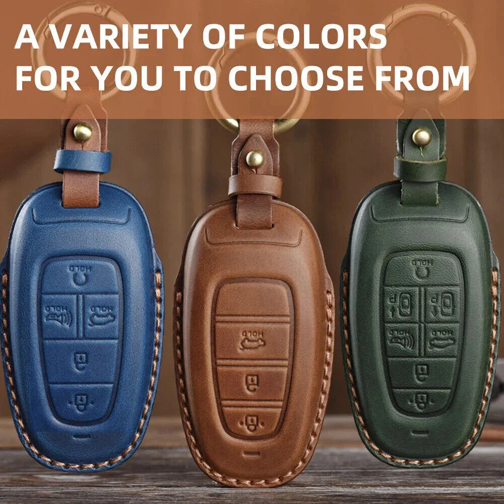 Leather Key Fob Cover Case for Hyundai Sonata Santa Fe Tucson Keyless Entry