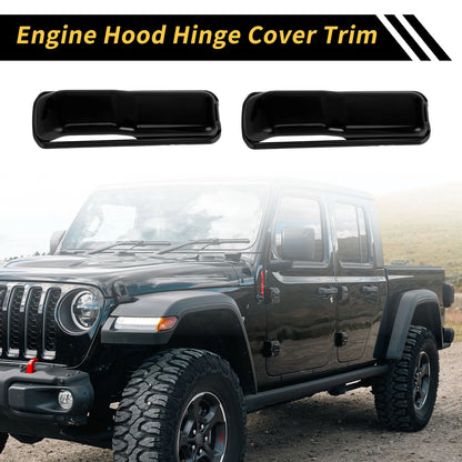 2X Engine Hood Hinge Cover Trim for Jeep Wrangler JL JLU (2018–2022) Black