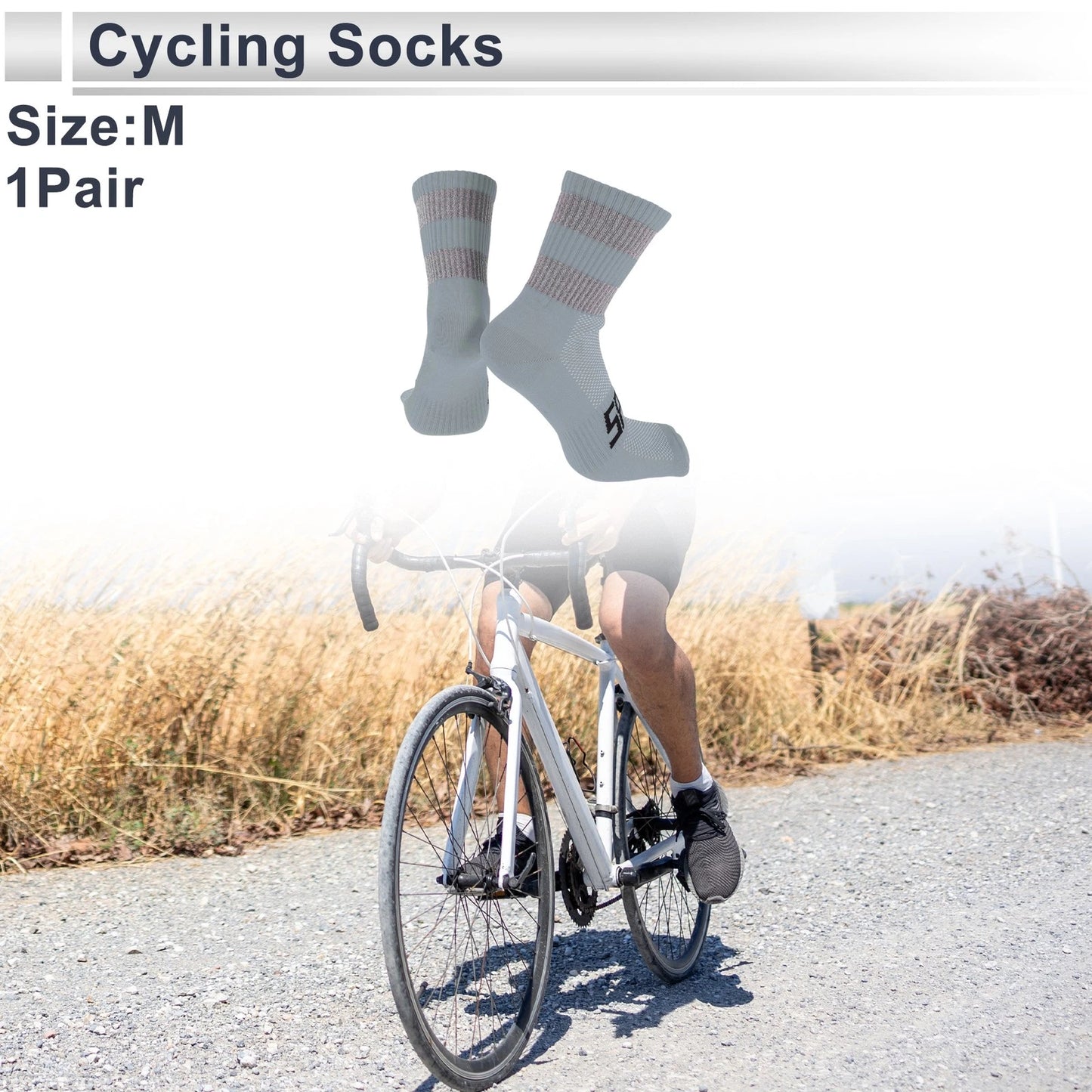 Cycling Socks Anti-friction Reflective Medium Deep Light Grey (M)