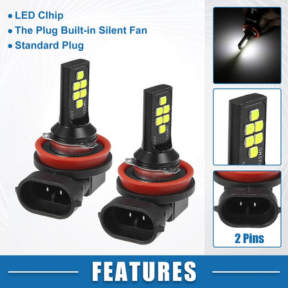 Pair H8/H11 Fog Light Bulbs 1200 Lumens 3030 Chips for Car
