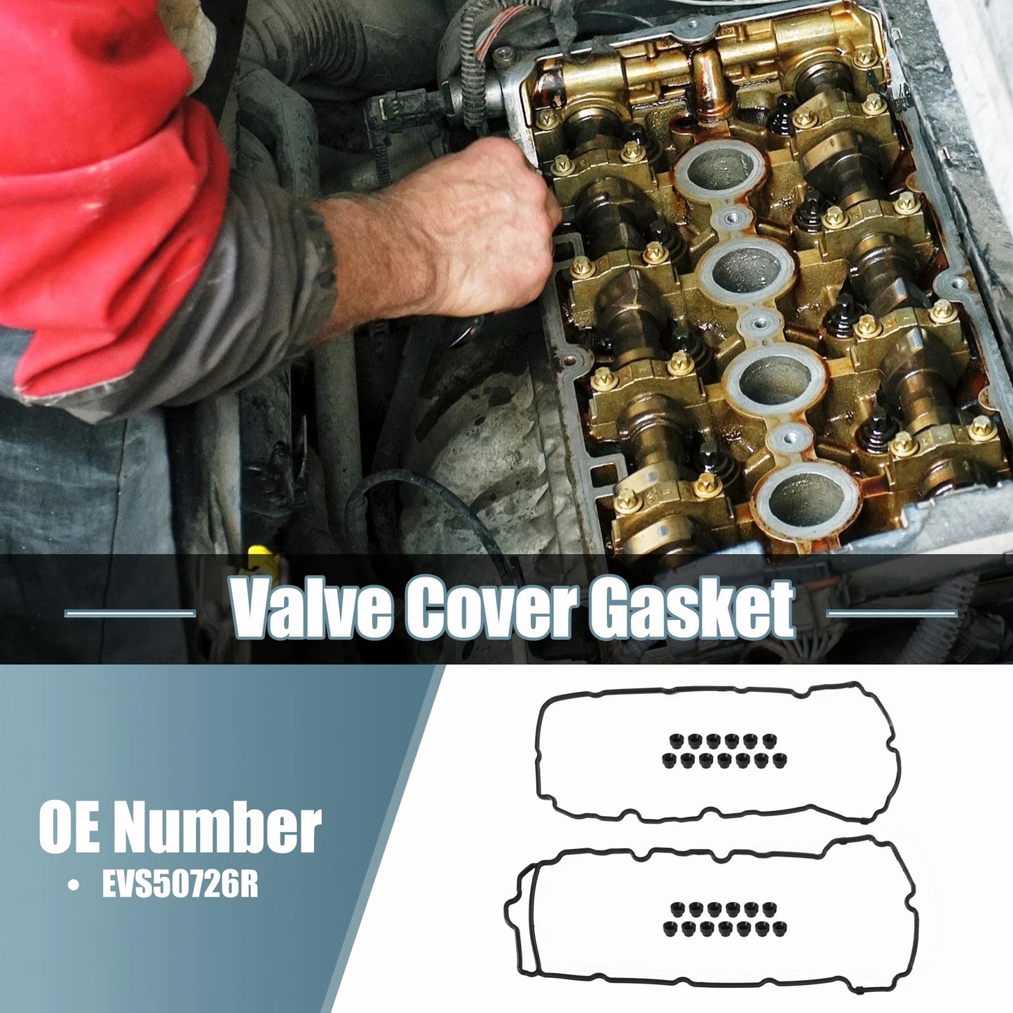 Set of 2 EVS50726R Valve Cover Gaskets for GMC Acadia (2007–2008) Rubber Black