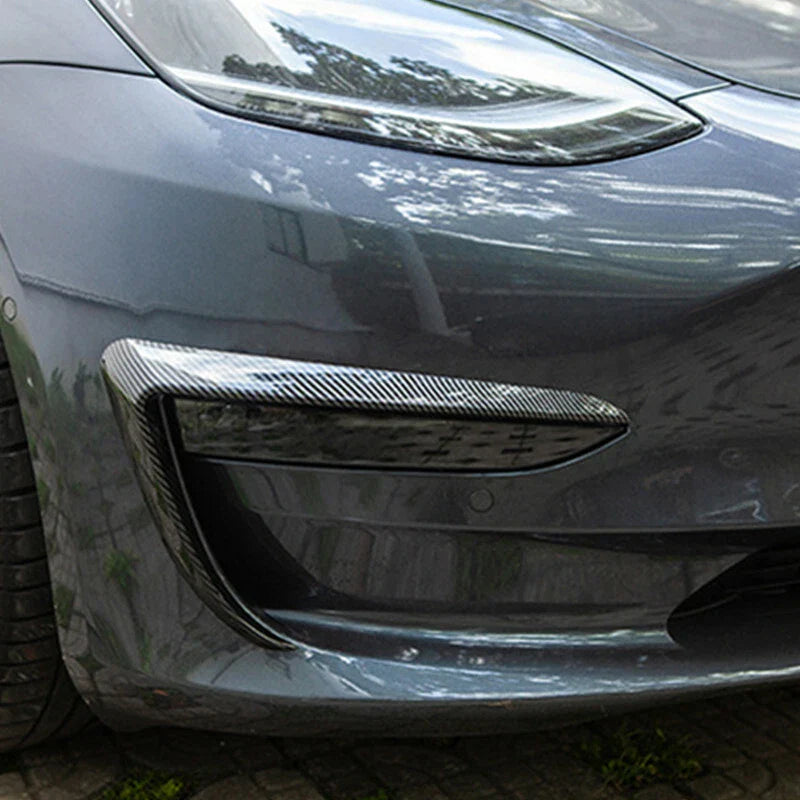 Carbon Fiber Front Fog Light Lamp Eyebrow Cover Trim for Tesla Model 3 (2017–2019)