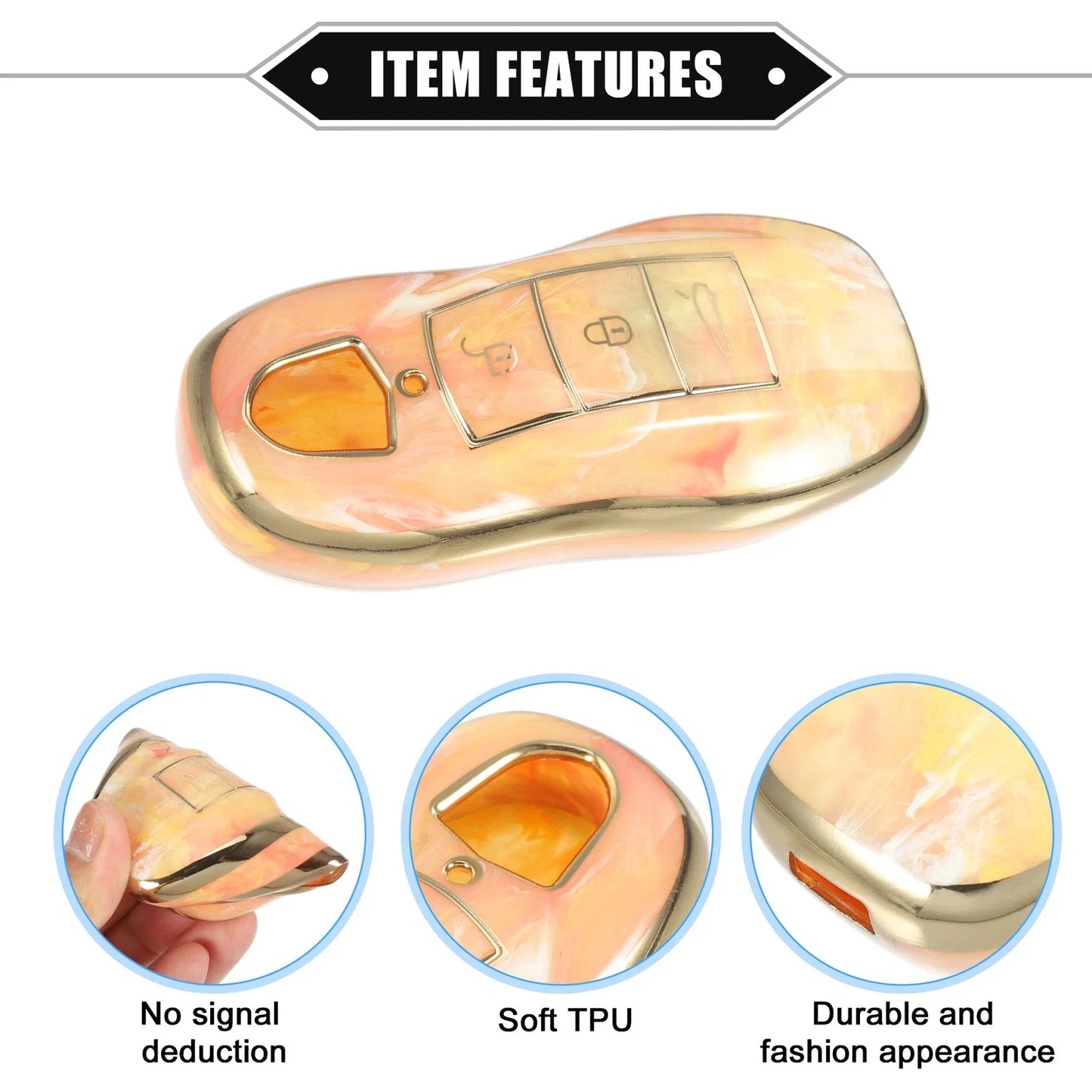 Smart Key Fob Case Cover for Porsche Cayenne 2011-2018 - TPU Orange