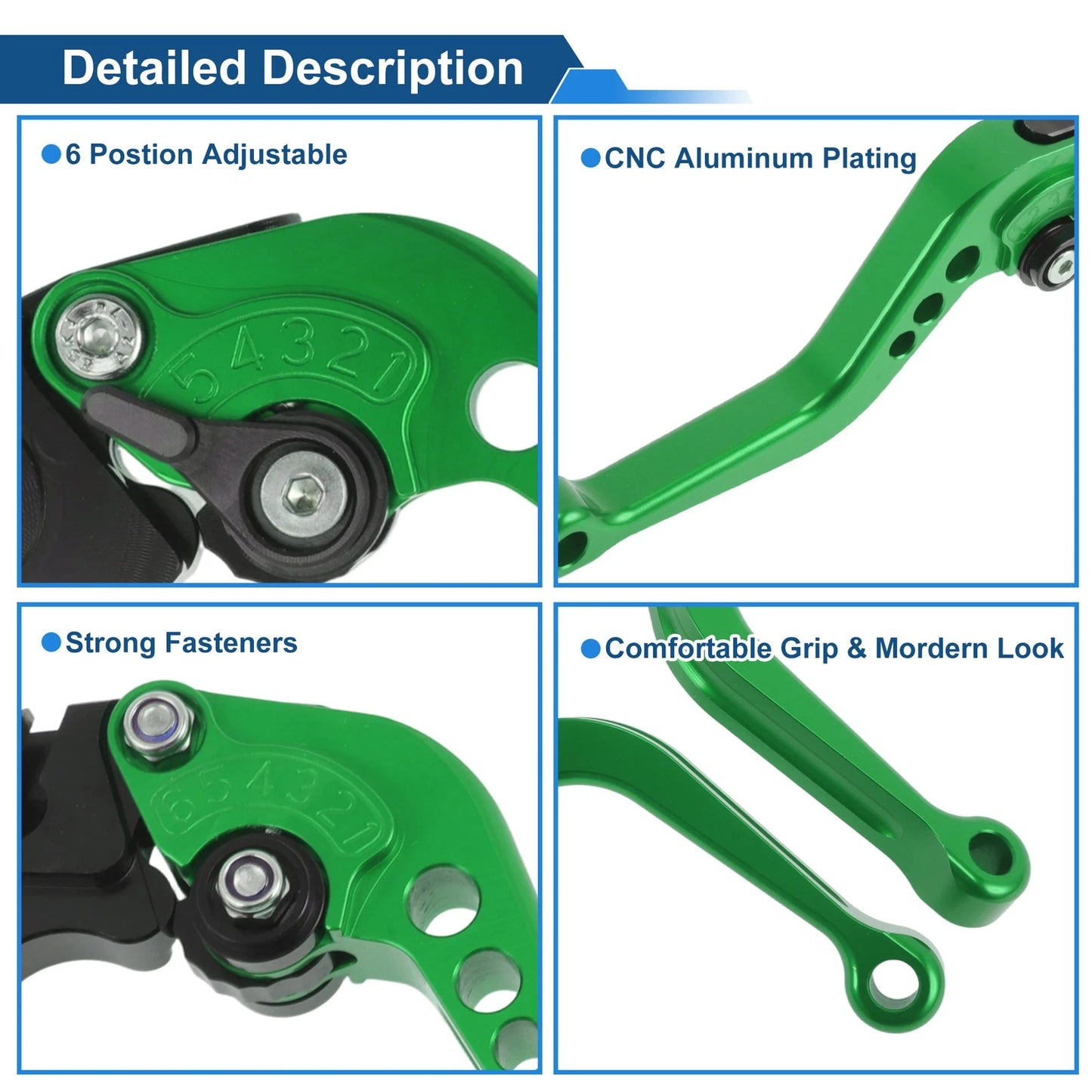 Adjustable Short Brake Clutch Levers for Suzuki SV650 (1999–2009) Green 1 Pair