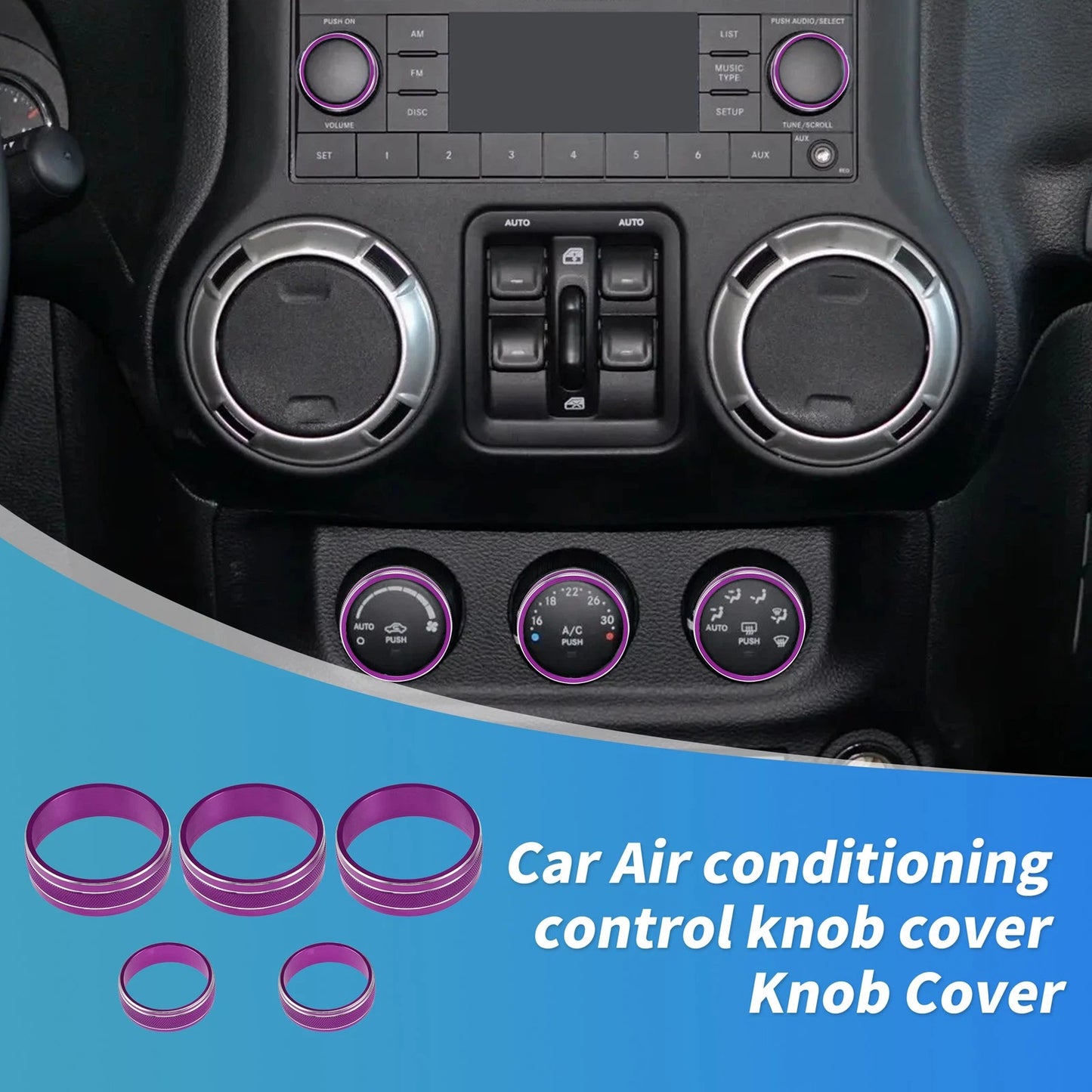 Control Switch Knob Button Cover Trim Ring for Jeep Wrangler JK JKU (2007–2018) Purple
