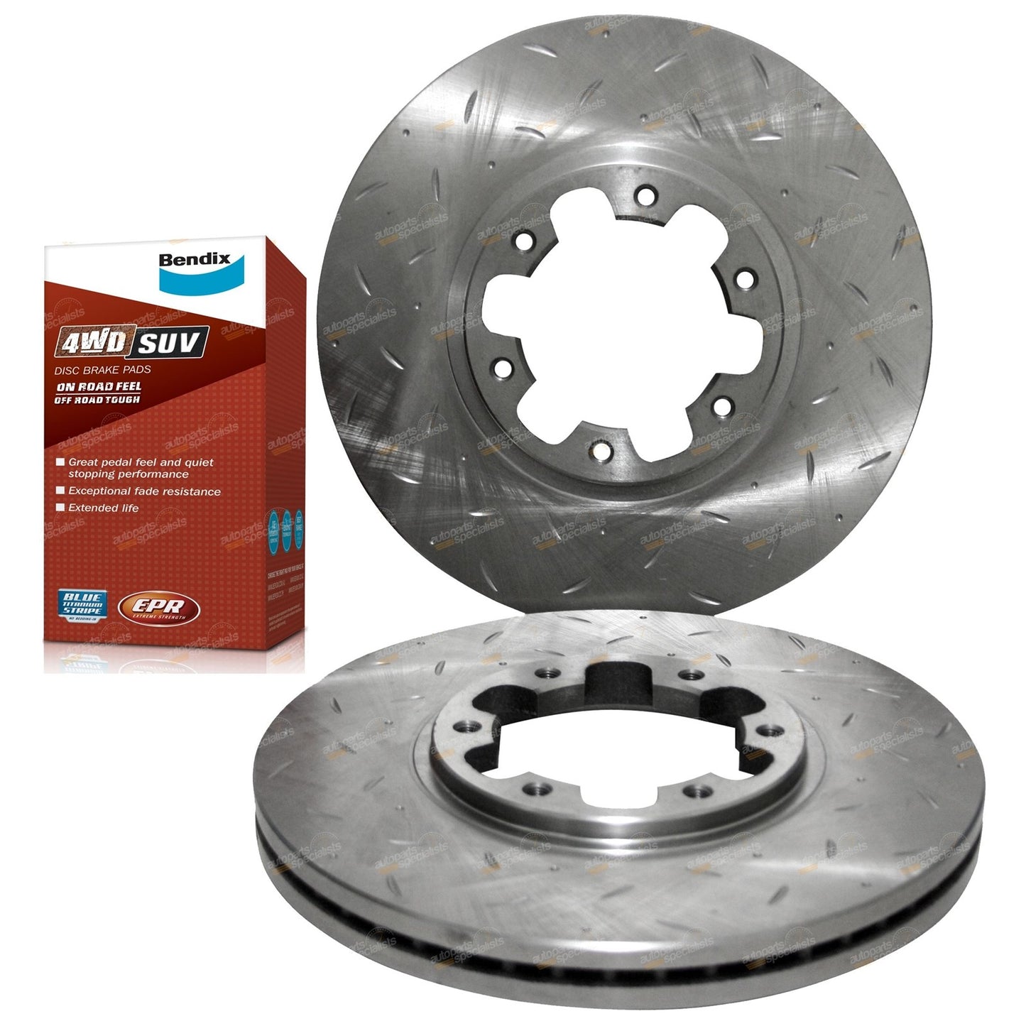 2 Drilled & Slotted Disc Rotors + Brake Pads for Navara D22 (2005–2015)