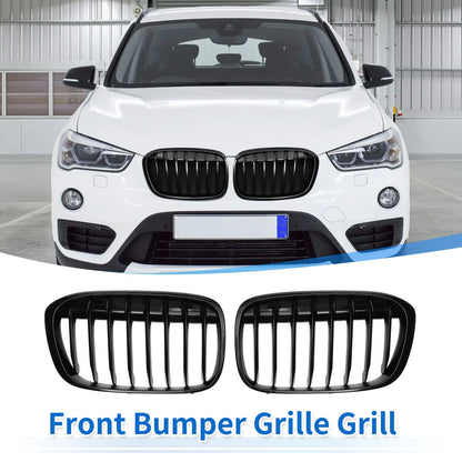 1 Pair Front Upper Bumper Grille for BMW X1 F48 (2016–2022) Gloss Black