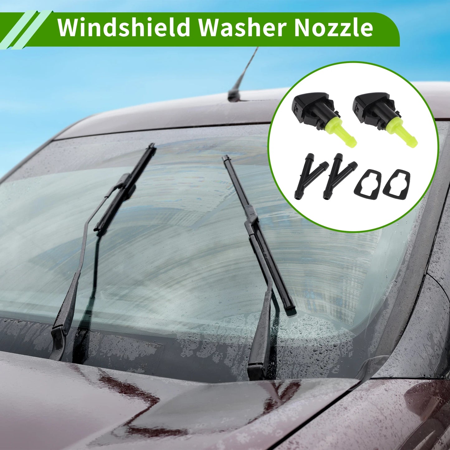 2X Windshield Washer Nozzle with Y Hose Connector for Chrysler Town (2008–2016)
