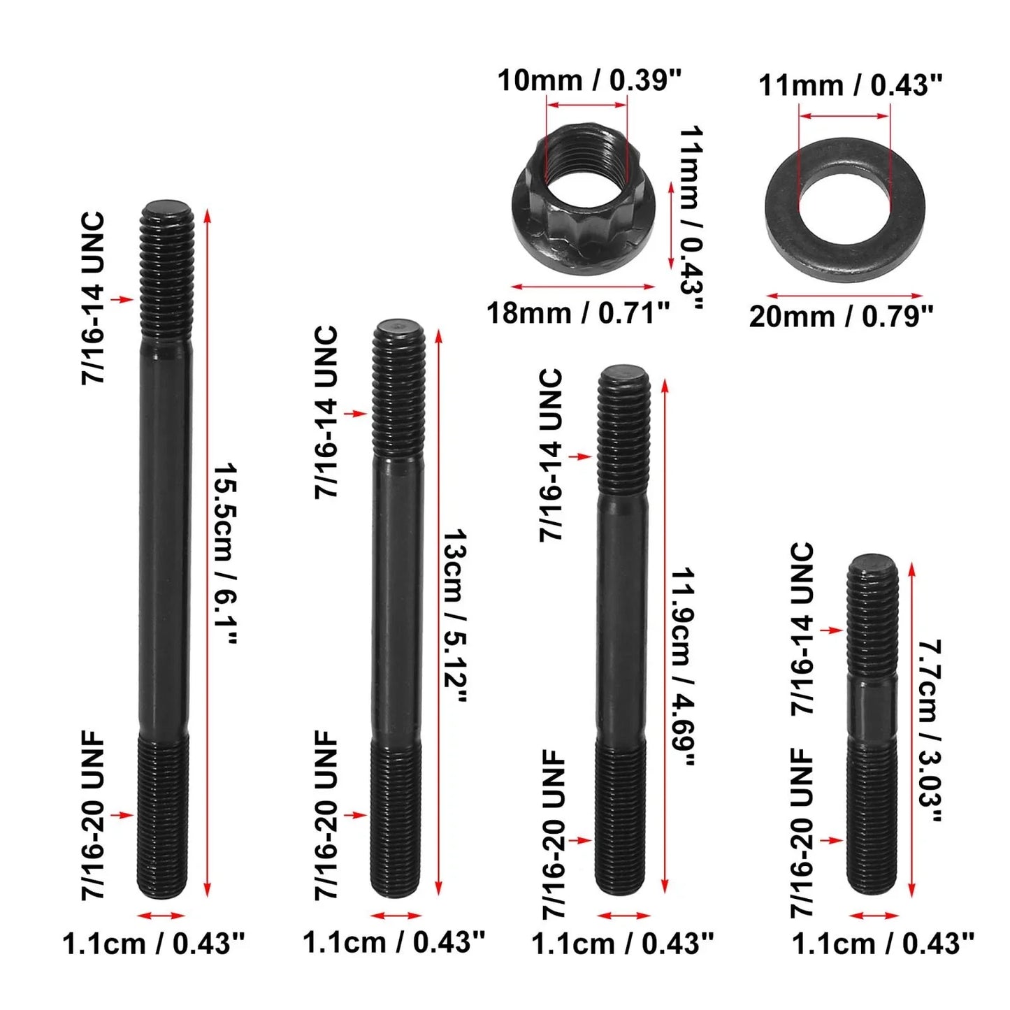 Black Metal Cylinder Head Stud Kit for Chevy BBC 454