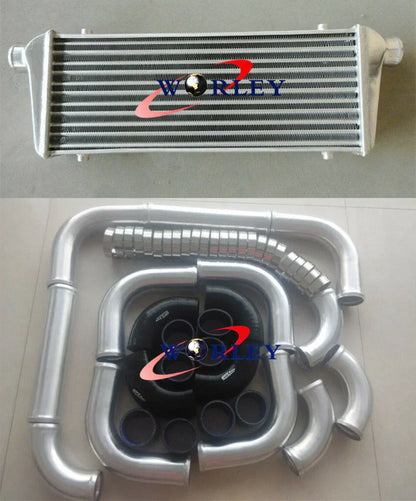 Aluminum Intercooler 450x230x52mm + 2.25" Piping + Black Silicone Hose for Car
